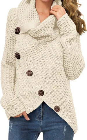 GRECERELLE Womens Turtleneck Sweaters 2024 Fall Chunky Long Sleeve Asymmetric Knit Pullover Sweaters