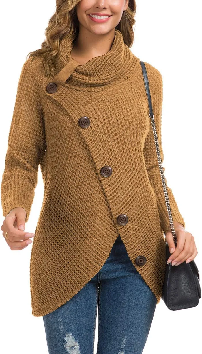 GRECERELLE Womens Turtleneck Sweaters 2024 Fall Chunky Long Sleeve Asymmetric Knit Pullover Sweaters