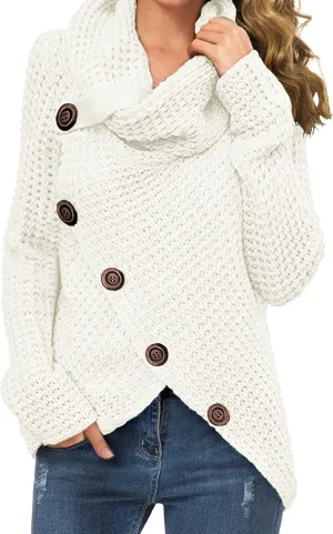 GRECERELLE Womens Turtleneck Sweaters 2024 Fall Chunky Long Sleeve Asymmetric Knit Pullover Sweaters