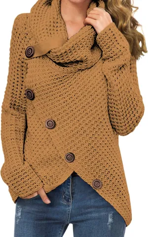 GRECERELLE Womens Turtleneck Sweaters 2024 Fall Chunky Long Sleeve Asymmetric Knit Pullover Sweaters