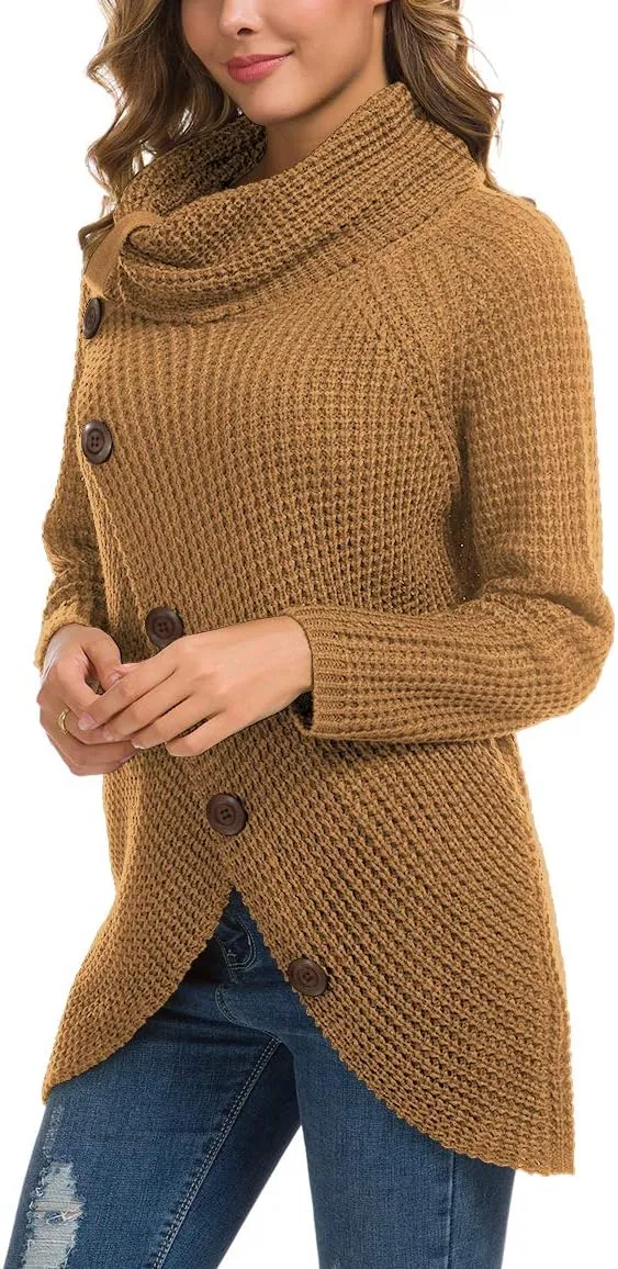 GRECERELLE Womens Turtleneck Sweaters 2024 Fall Chunky Long Sleeve Asymmetric Knit Pullover Sweaters