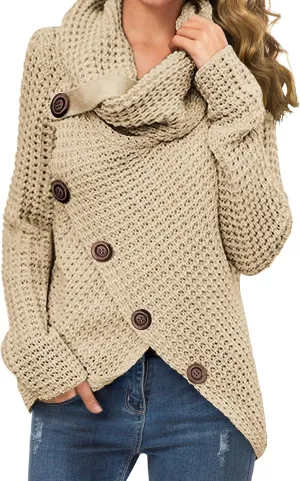 GRECERELLE Womens Turtleneck Sweaters 2024 Fall Chunky Long Sleeve Asymmetric Knit Pullover Sweaters
