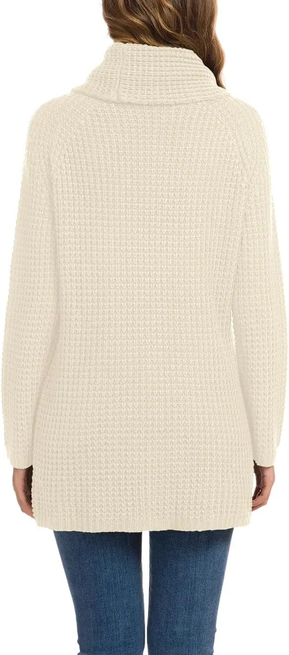 GRECERELLE Womens Turtleneck Sweaters 2024 Fall Chunky Long Sleeve Asymmetric Knit Pullover Sweaters