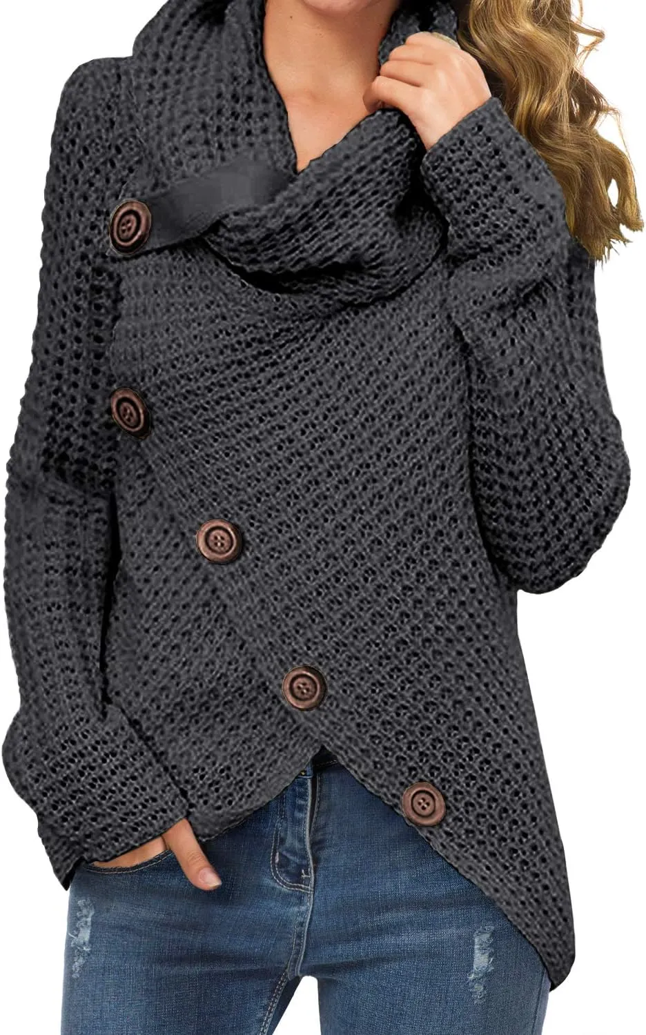 GRECERELLE Womens Turtleneck Sweaters 2024 Fall Chunky Long Sleeve Asymmetric Knit Pullover Sweaters