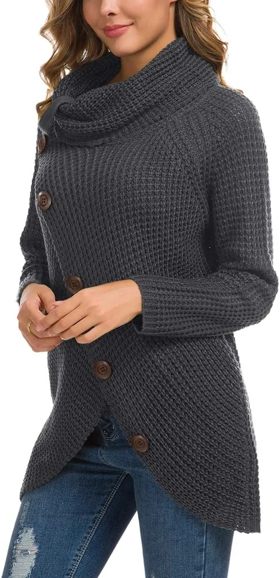 GRECERELLE Womens Turtleneck Sweaters 2024 Fall Chunky Long Sleeve Asymmetric Knit Pullover Sweaters