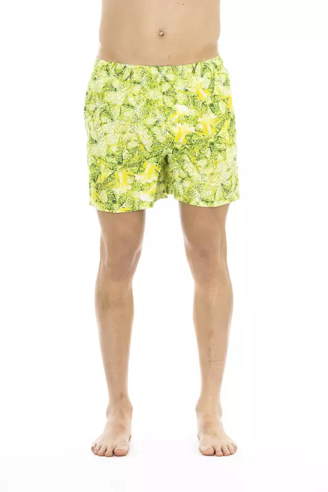 Green Polyester Men Swimwear Short