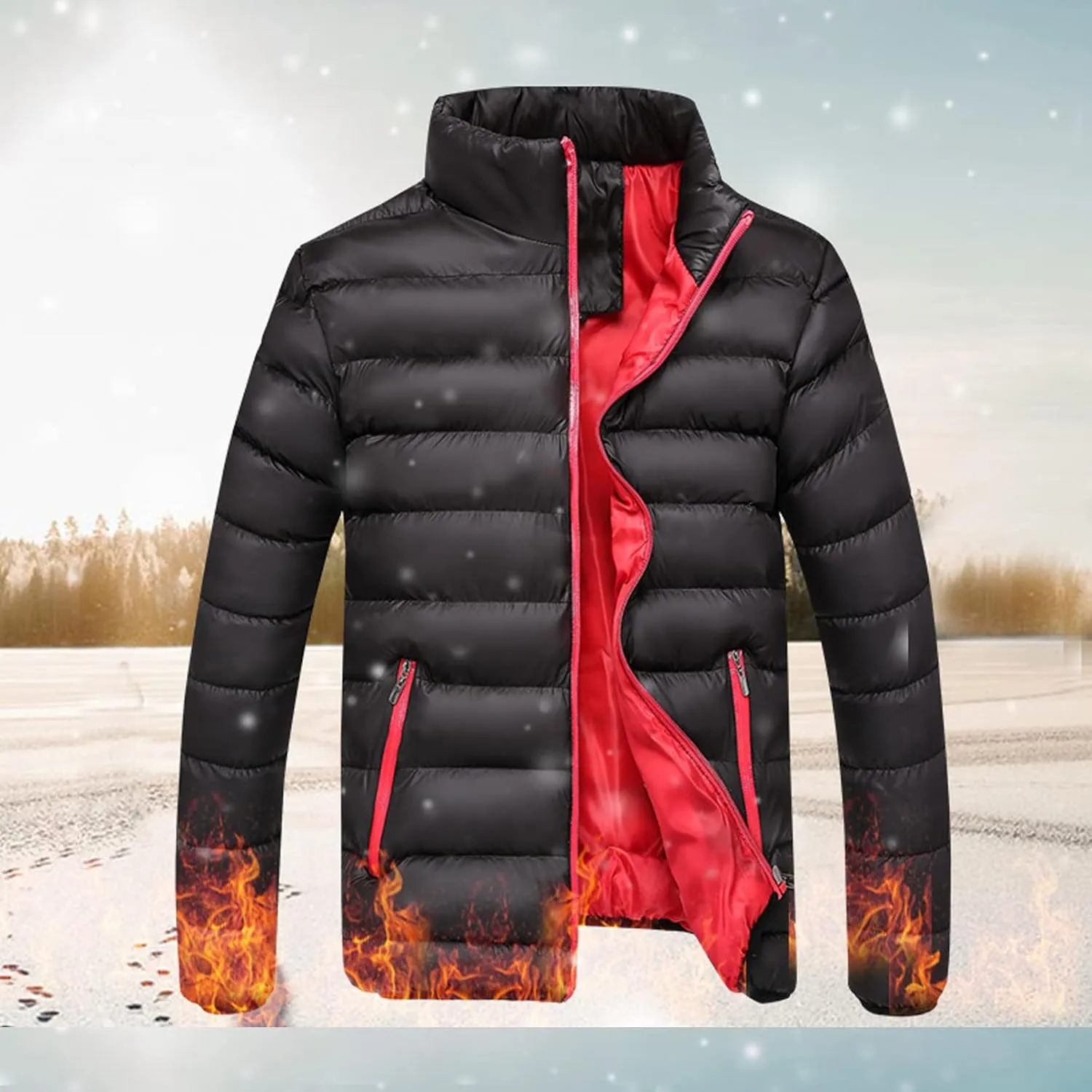 GTHTTT Men Lightweight Cotton Puffer Jacket Padded Insulated Winter Warm Down Coat Zipper Sport Outwear Water-Resistant