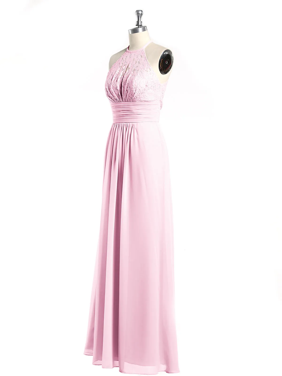 Halter Chiffon And Lace Long Dresses Candy Pink Plus Size