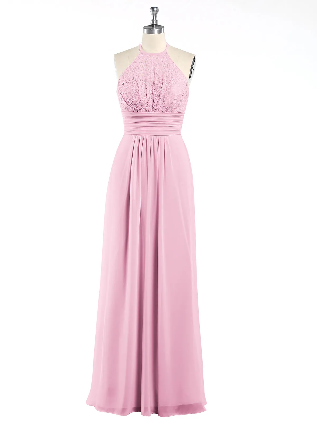 Halter Chiffon And Lace Long Dresses Candy Pink Plus Size
