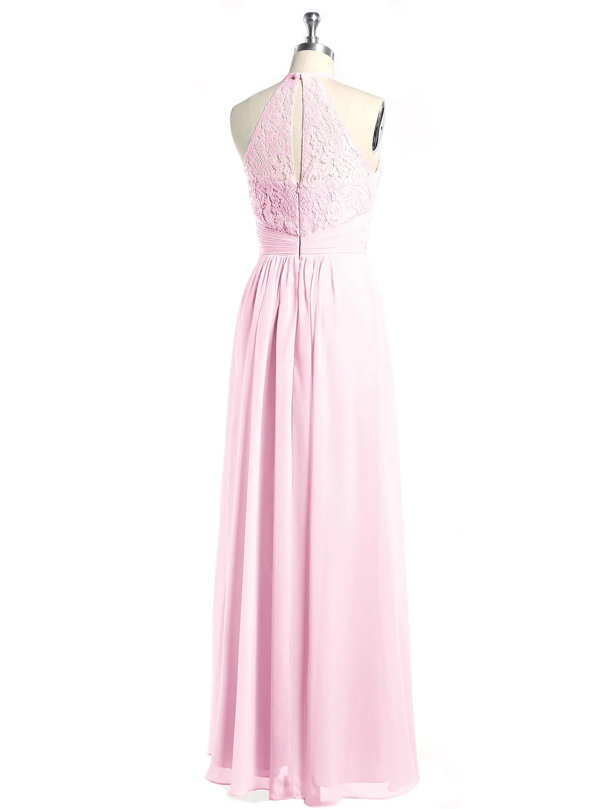 Halter Chiffon And Lace Long Dresses Candy Pink Plus Size