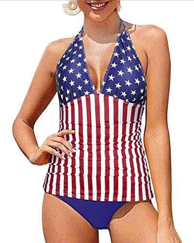 Halter V Neck Plus Size Swimsuits Two Piece Tankini