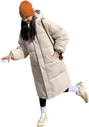 Hndudnff Women's Down Feather Jackets Coat Winter Thickening Warm Bubble Long Puffer Cotton Padded Outwear