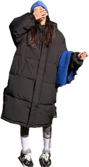 Hndudnff Women's Down Feather Jackets Coat Winter Thickening Warm Bubble Long Puffer Cotton Padded Outwear