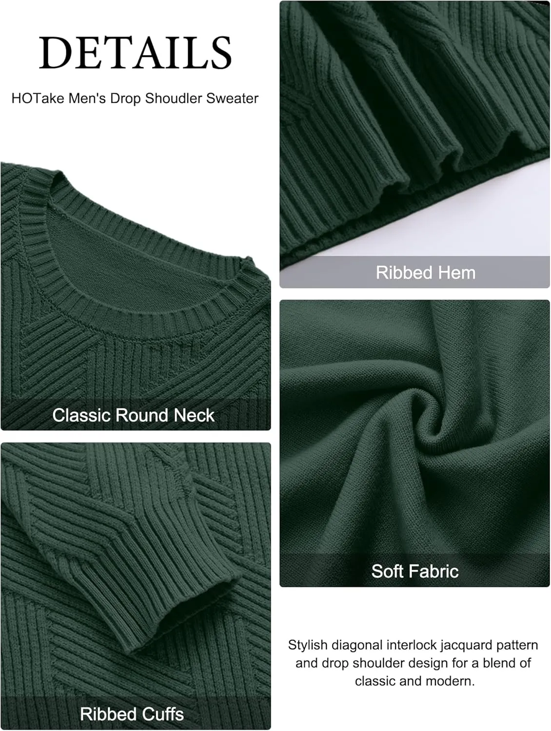 HOTake Men's Crewneck Sweaters Casual Textured Pullover Sweaters with Diagonal Jacquard Pattern