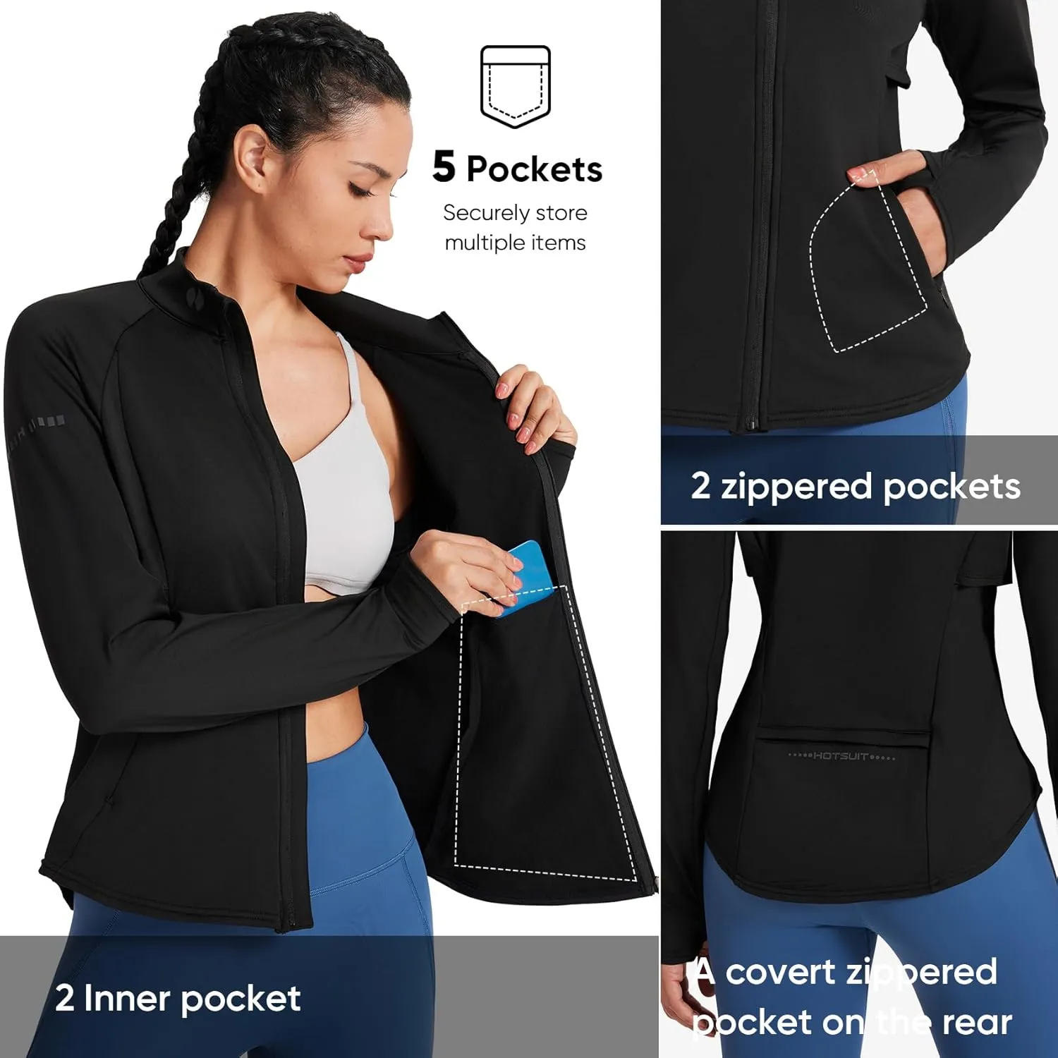 HOTSUIT Womens Running Jacket Thermal Water Resistant Full Zip Cycling Jacket for Winter Reflective