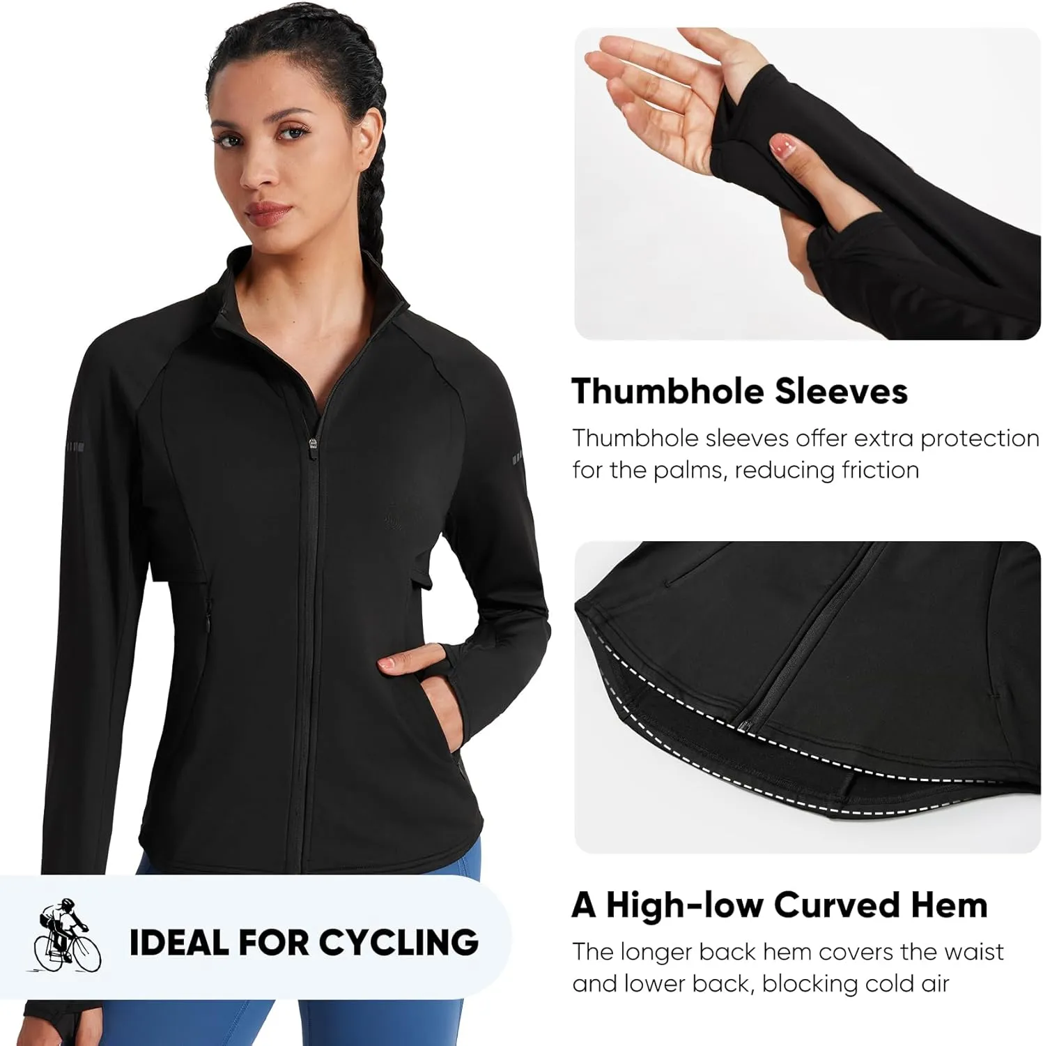 HOTSUIT Womens Running Jacket Thermal Water Resistant Full Zip Cycling Jacket for Winter Reflective