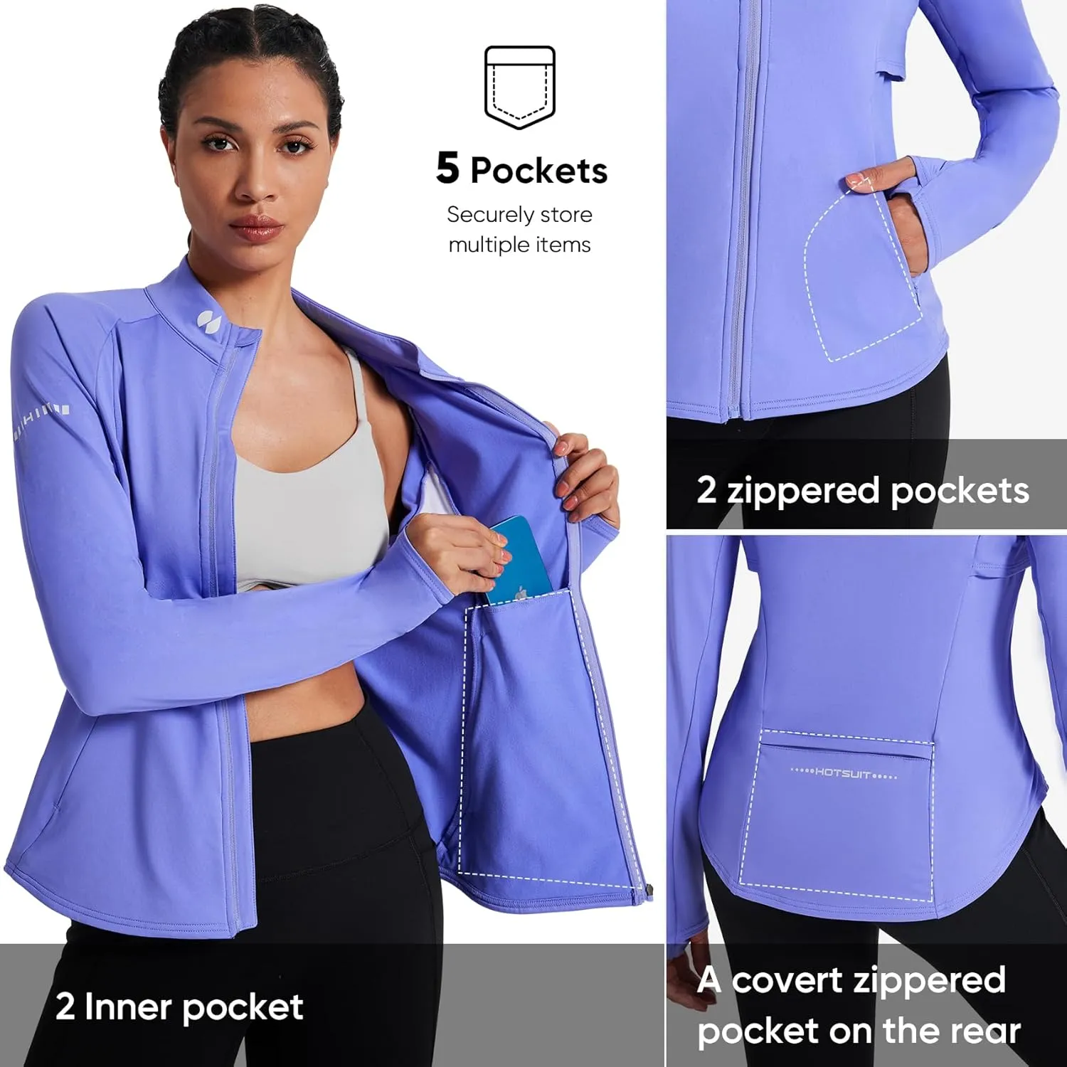 HOTSUIT Womens Running Jacket Thermal Water Resistant Full Zip Cycling Jacket for Winter Reflective