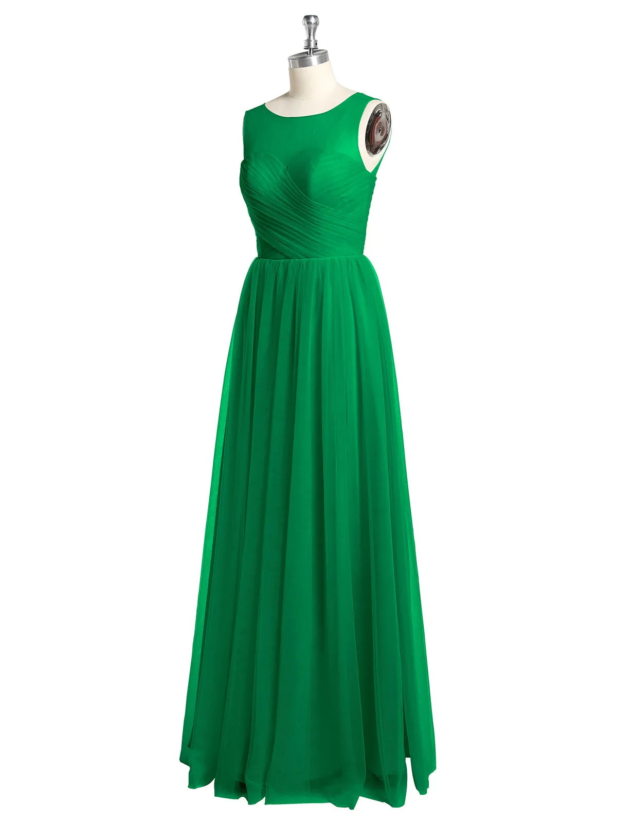 Illusion Neck Cross Tulle Bridesmaid Dresses-Emerald