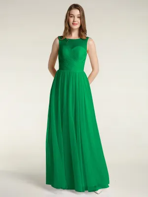 Illusion Neck Cross Tulle Bridesmaid Dresses-Emerald
