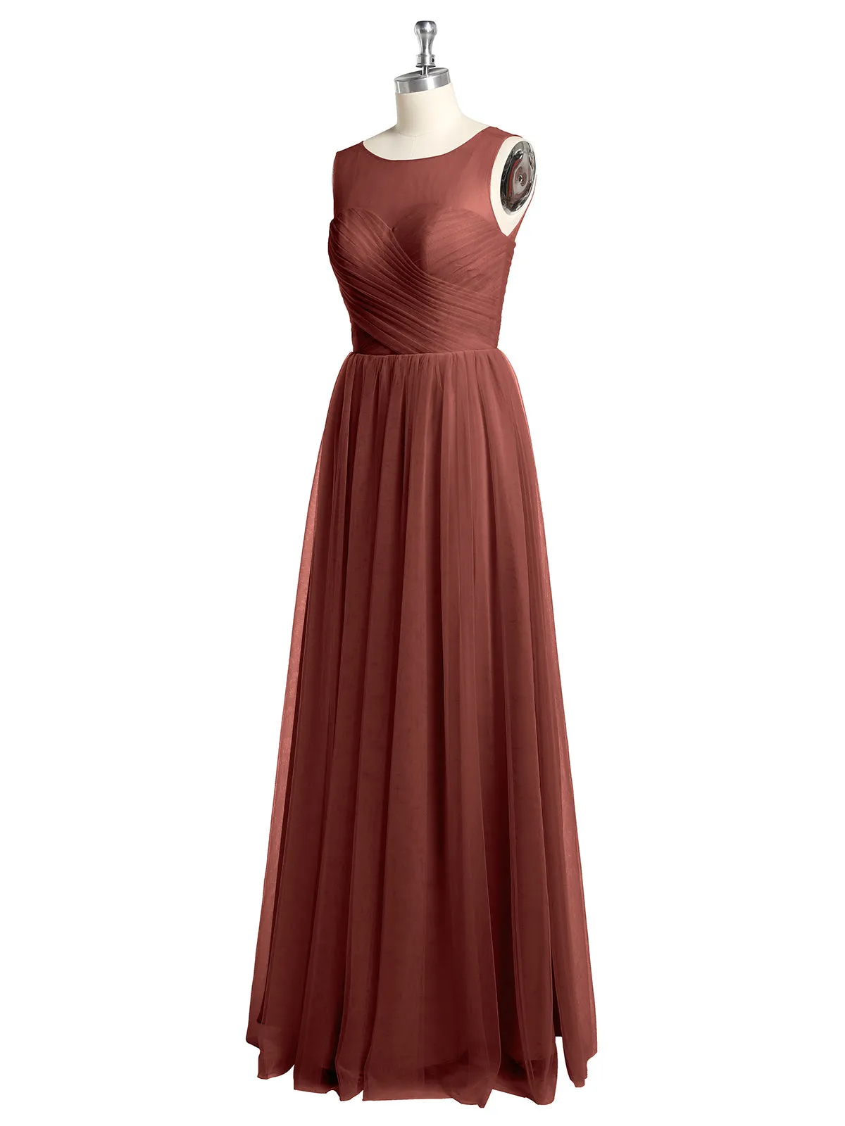 Illusion Neck Cross Tulle Bridesmaid Dresses-Terracotta Plus Size