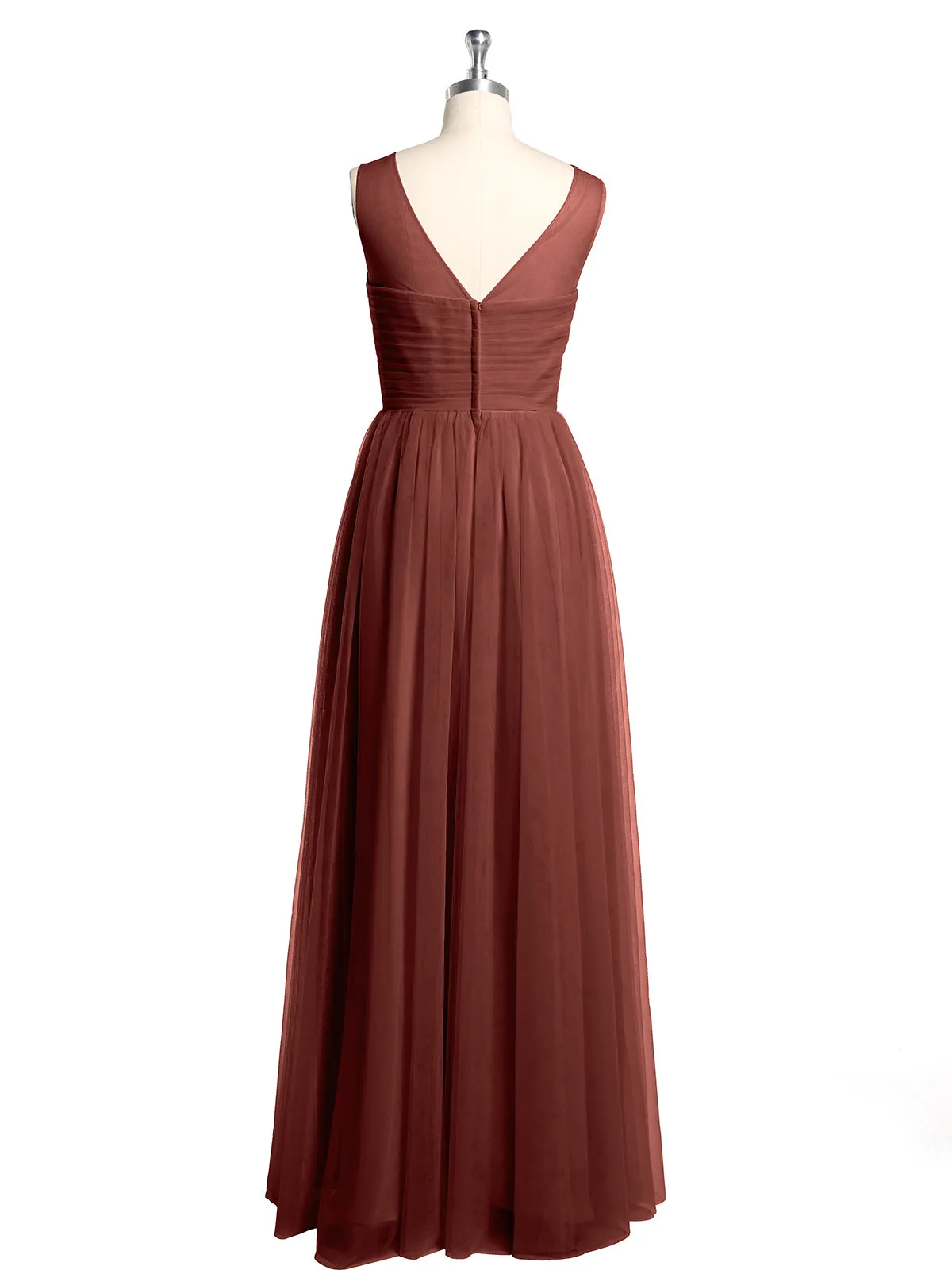 Illusion Neck Cross Tulle Bridesmaid Dresses-Terracotta Plus Size