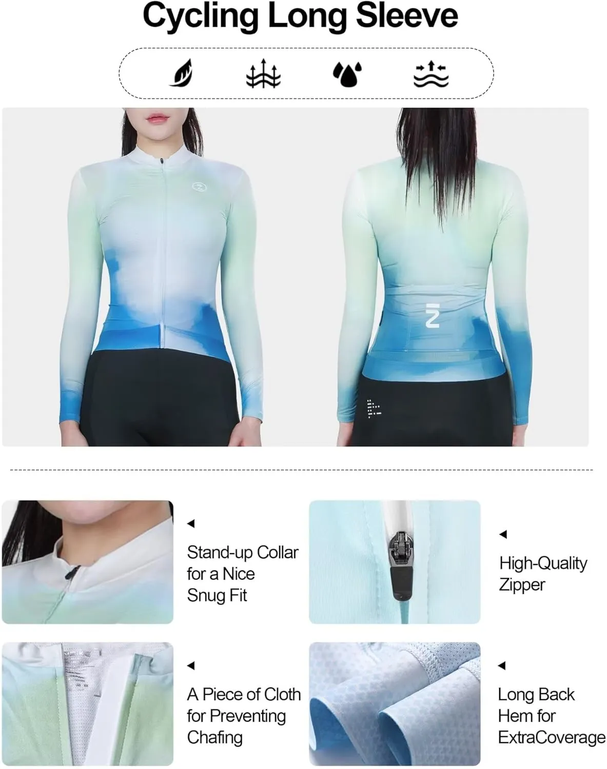 INBIKE Cycling Jersey Women Long Sleeve, Breathable Quick Dry Bike Shirt with 3 Rear Pockets, Reflective Biking Tops