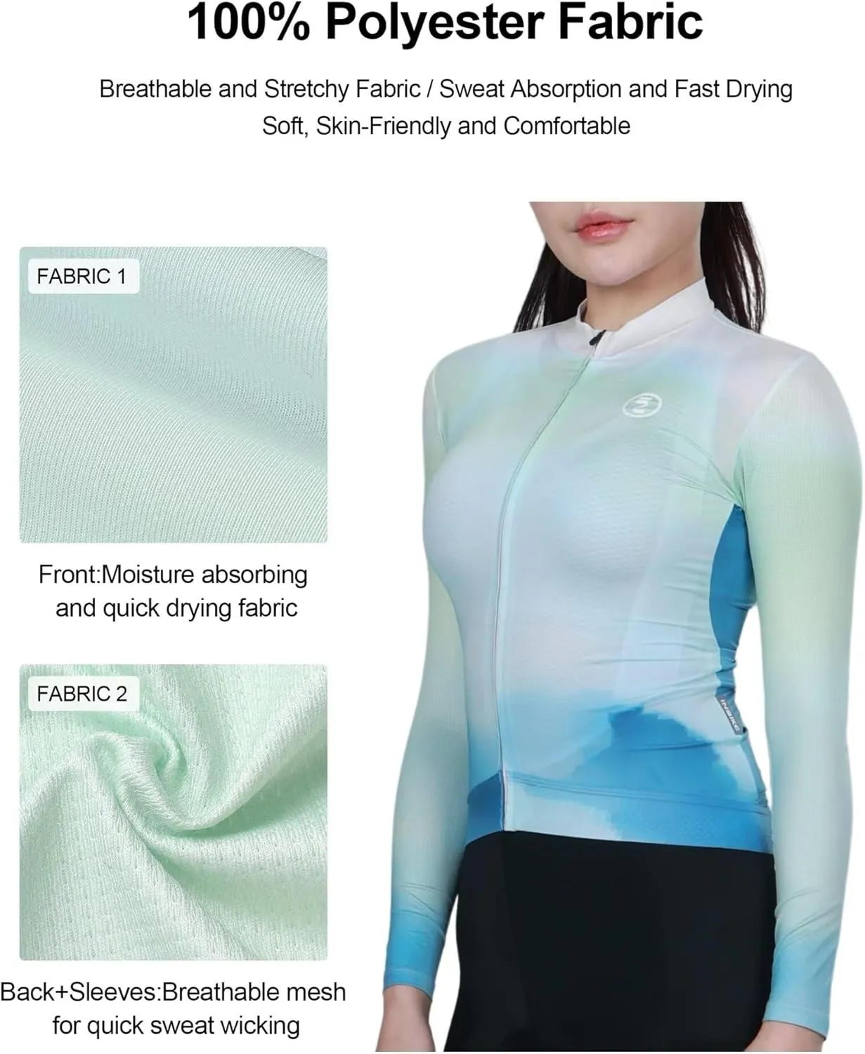 INBIKE Cycling Jersey Women Long Sleeve, Breathable Quick Dry Bike Shirt with 3 Rear Pockets, Reflective Biking Tops