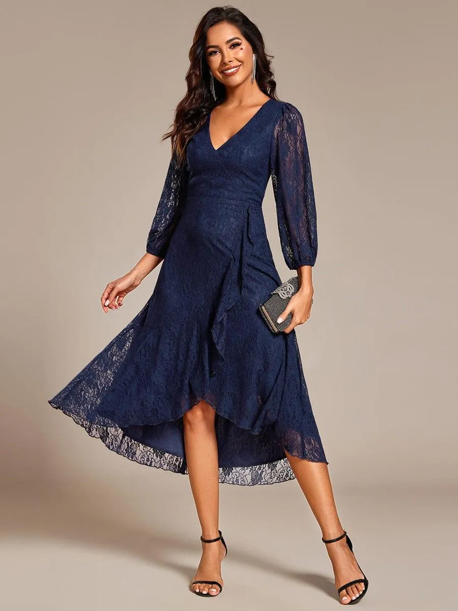 Irene | Elegant Lace A-Line Long Sleeves Midi Wedding Guest Dress