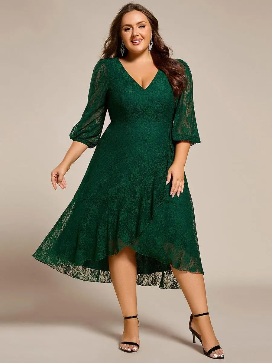 Irene | Elegant Lace A-Line Long Sleeves Midi Wedding Guest Dress