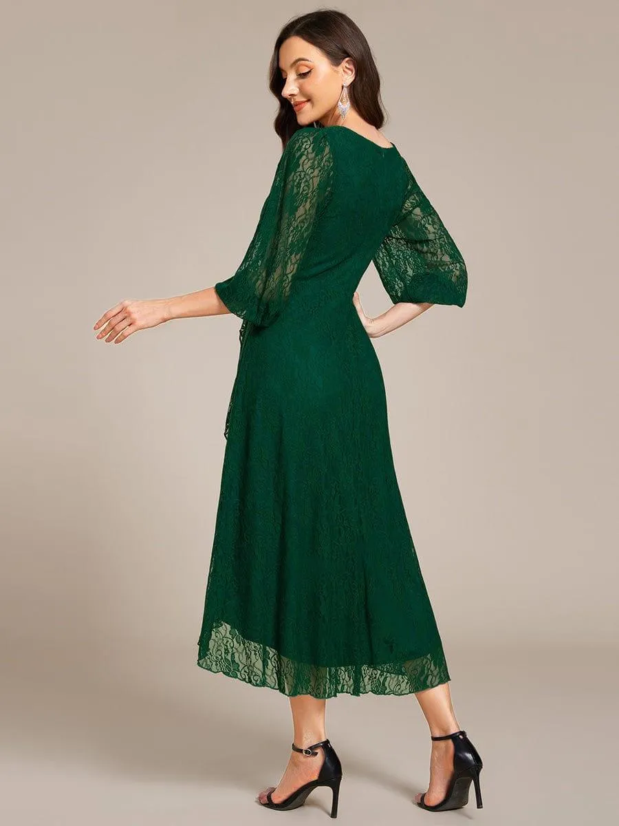 Irene | Elegant Lace A-Line Long Sleeves Midi Wedding Guest Dress