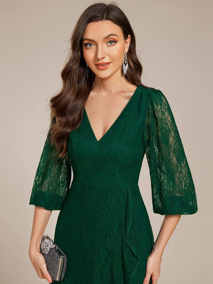 Irene | Elegant Lace A-Line Long Sleeves Midi Wedding Guest Dress