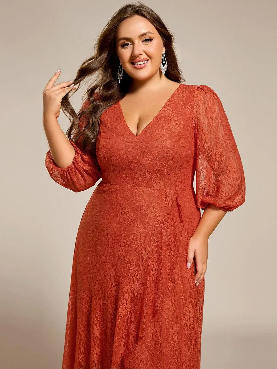 Irene | Elegant Lace A-Line Long Sleeves Midi Wedding Guest Dress
