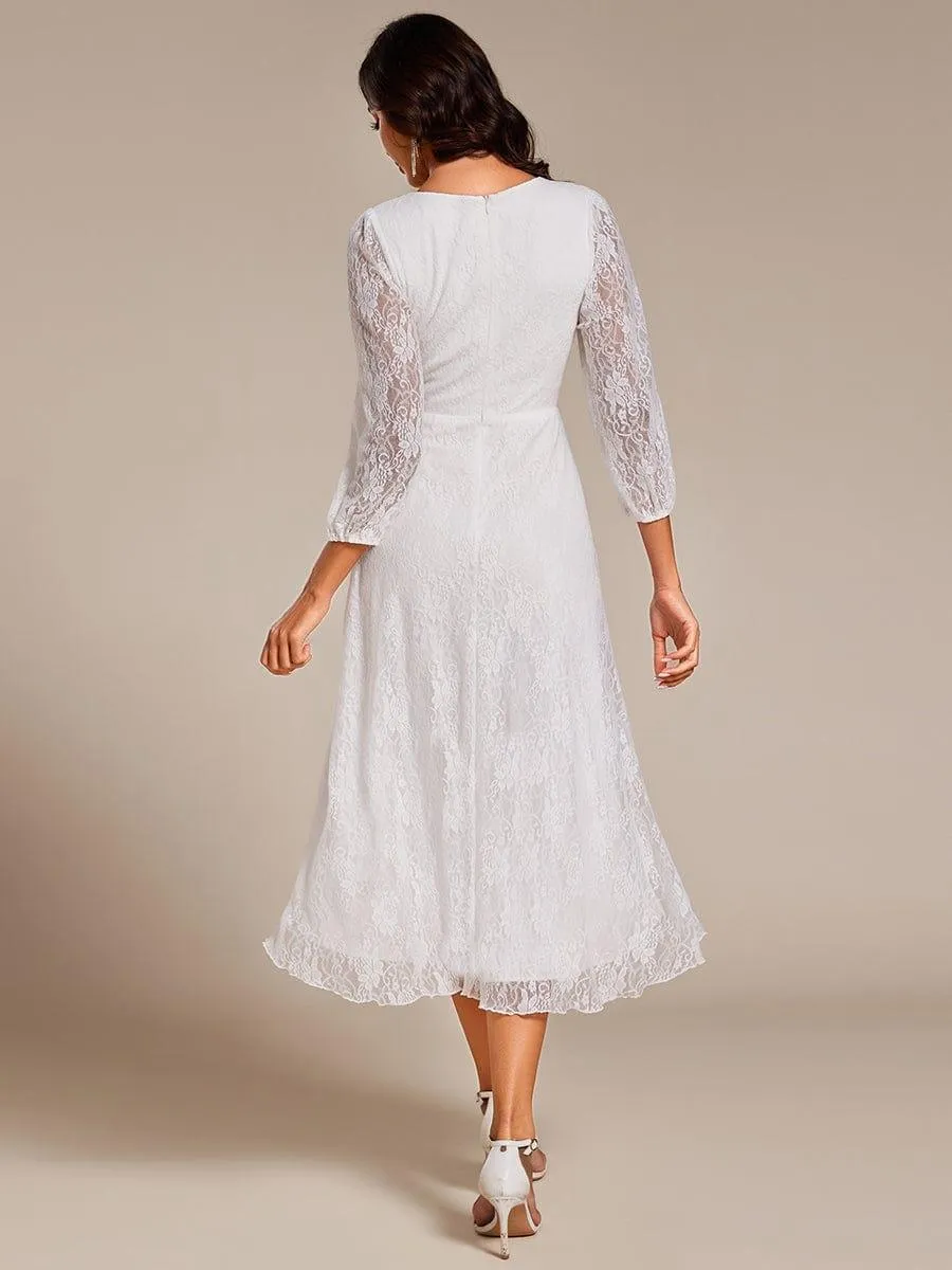 Irene | Elegant Lace A-Line Long Sleeves Midi Wedding Guest Dress