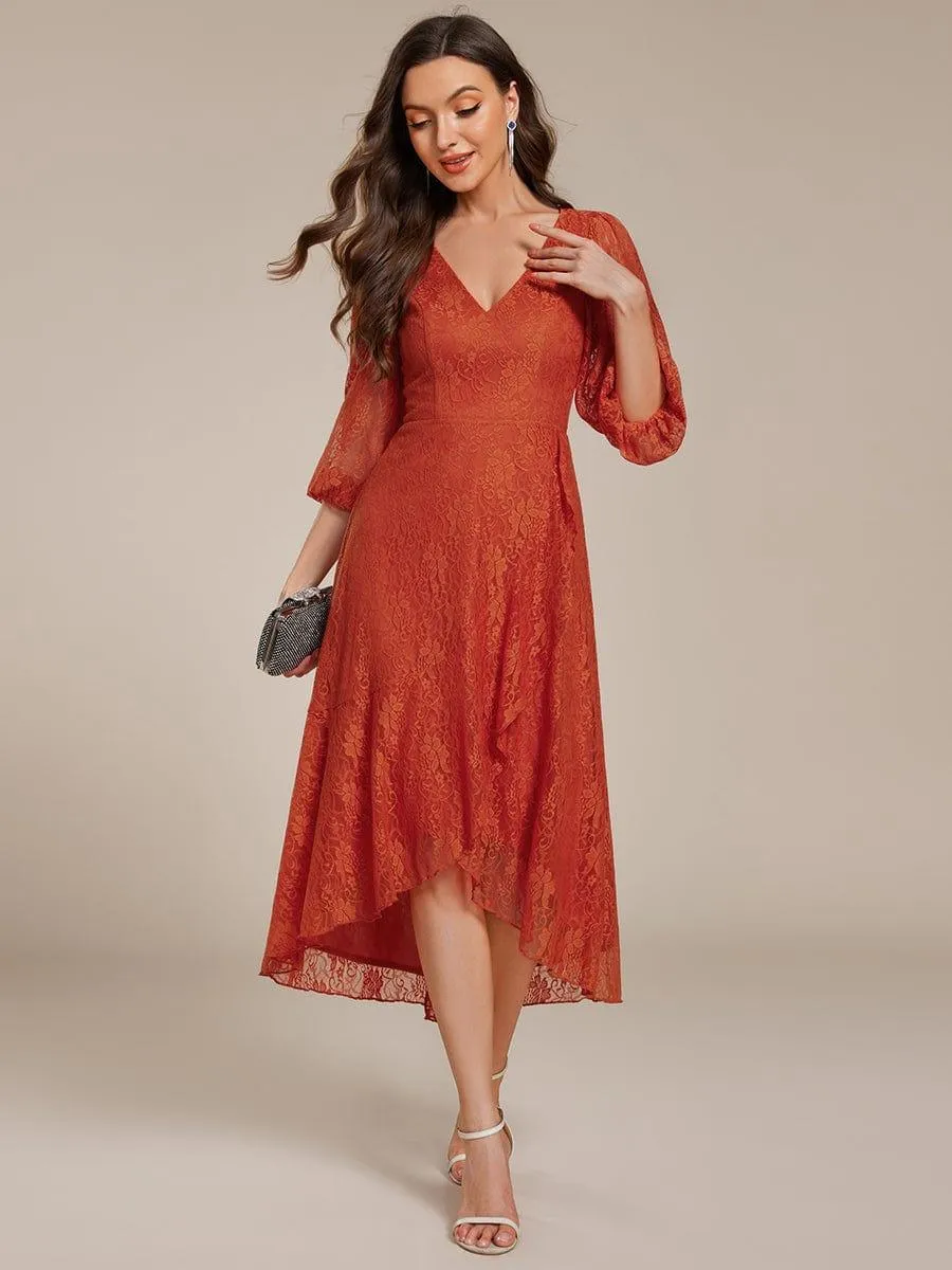Irene | Elegant Lace A-Line Long Sleeves Midi Wedding Guest Dress