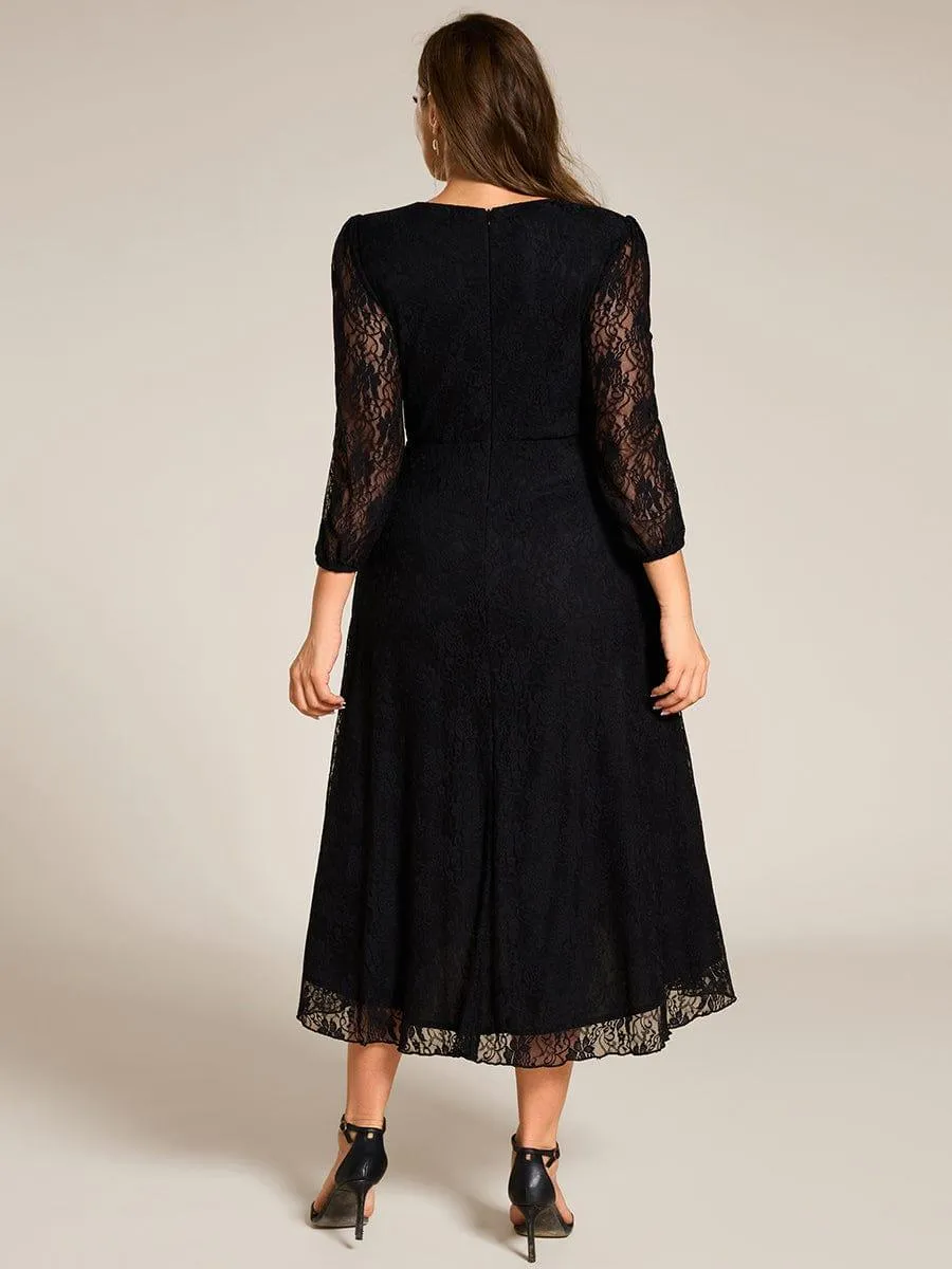 Irene | Elegant Lace A-Line Long Sleeves Midi Wedding Guest Dress