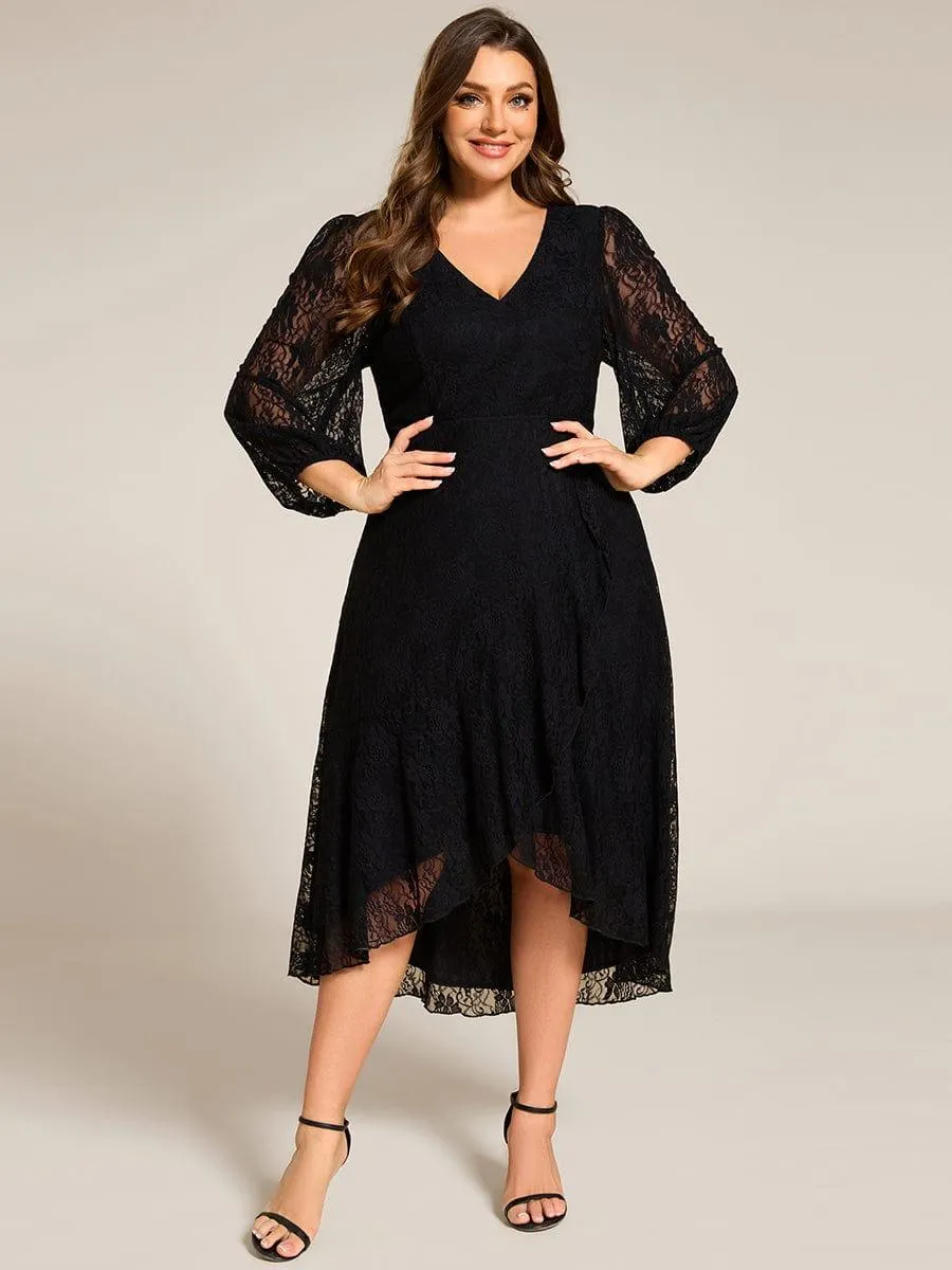 Irene | Elegant Lace A-Line Long Sleeves Midi Wedding Guest Dress