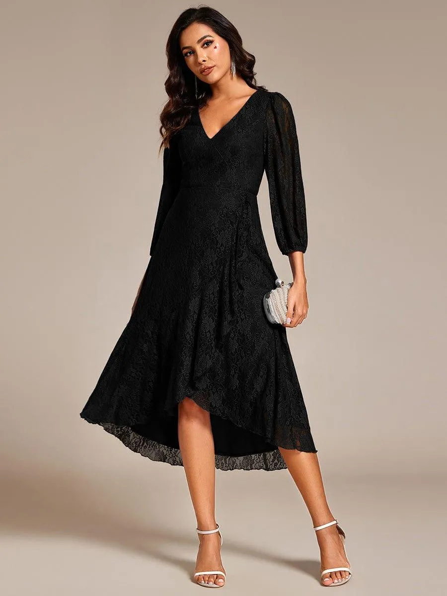 Irene | Elegant Lace A-Line Long Sleeves Midi Wedding Guest Dress