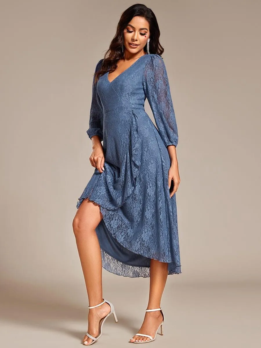 Irene | Elegant Lace A-Line Long Sleeves Midi Wedding Guest Dress
