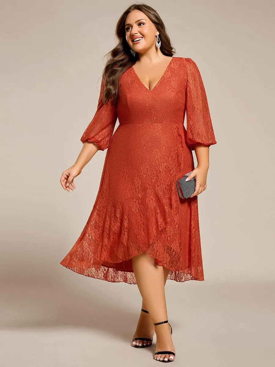 Irene | Elegant Lace A-Line Long Sleeves Midi Wedding Guest Dress