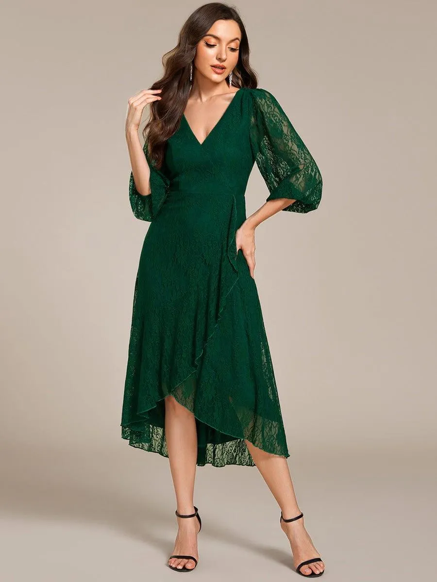 Irene | Elegant Lace A-Line Long Sleeves Midi Wedding Guest Dress