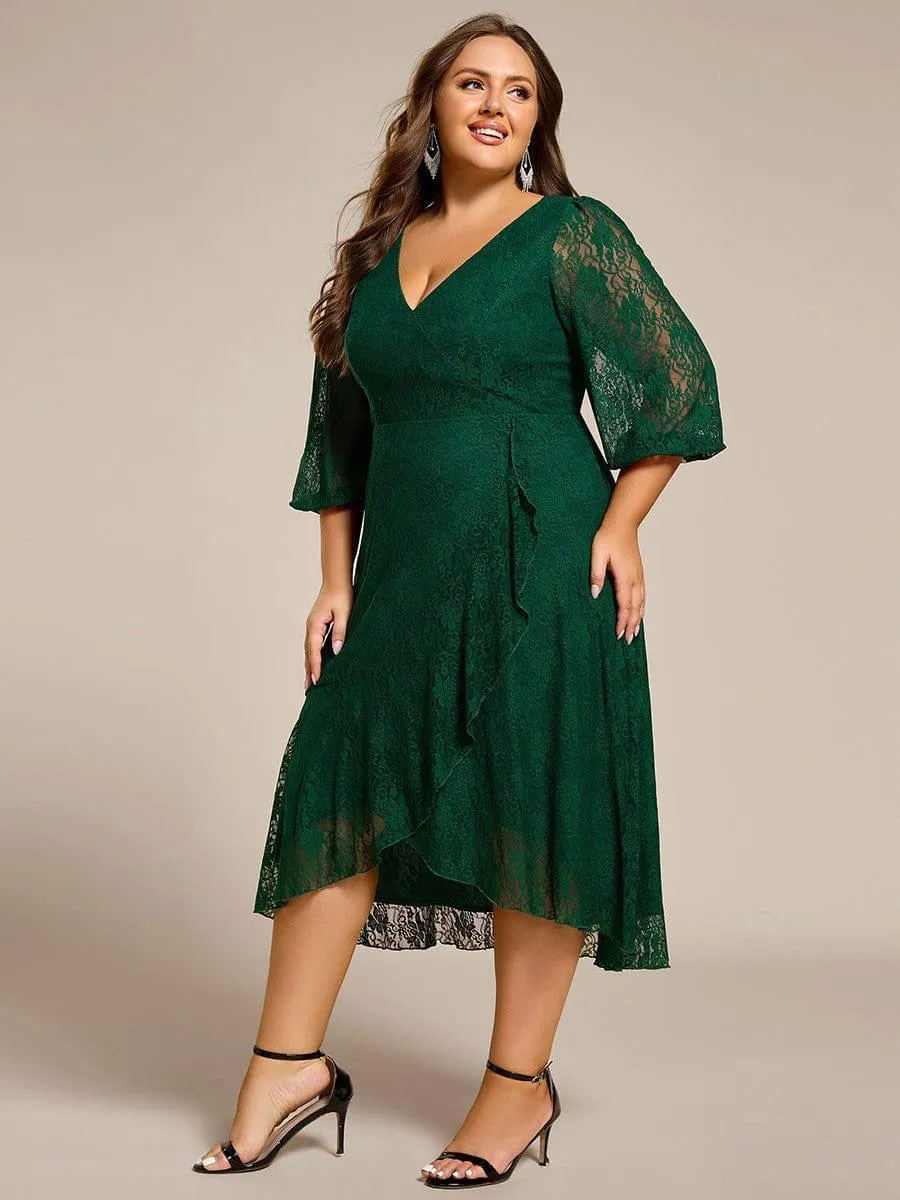 Irene | Elegant Lace A-Line Long Sleeves Midi Wedding Guest Dress