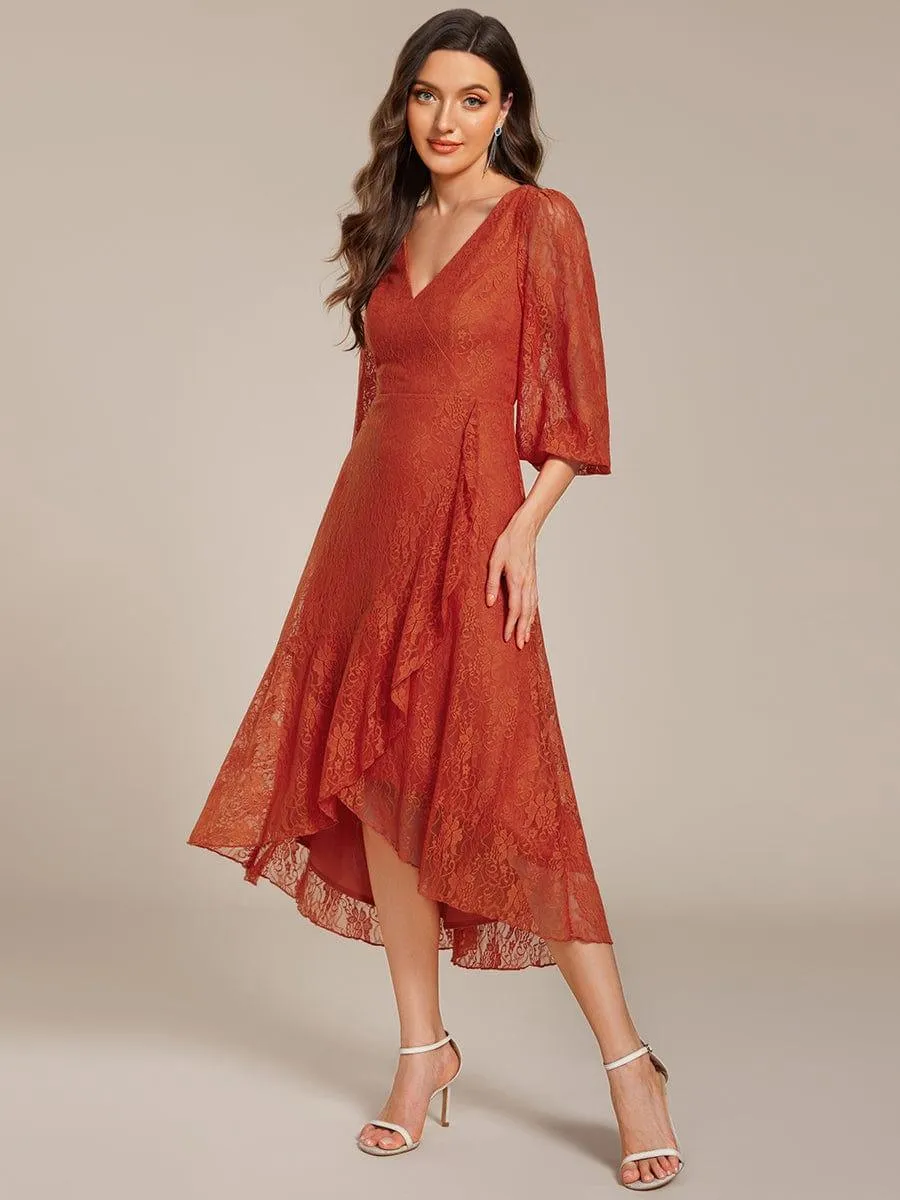 Irene | Elegant Lace A-Line Long Sleeves Midi Wedding Guest Dress