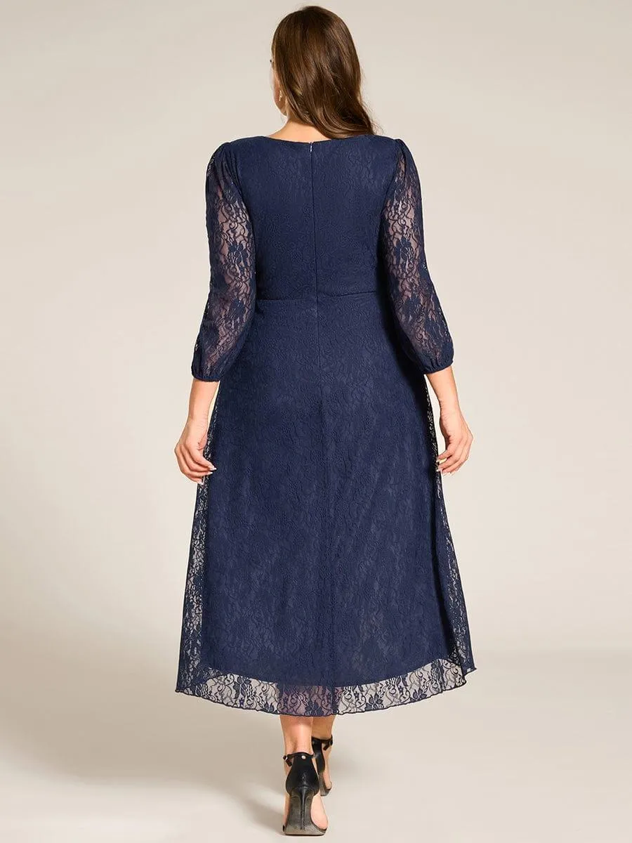 Irene | Elegant Lace A-Line Long Sleeves Midi Wedding Guest Dress