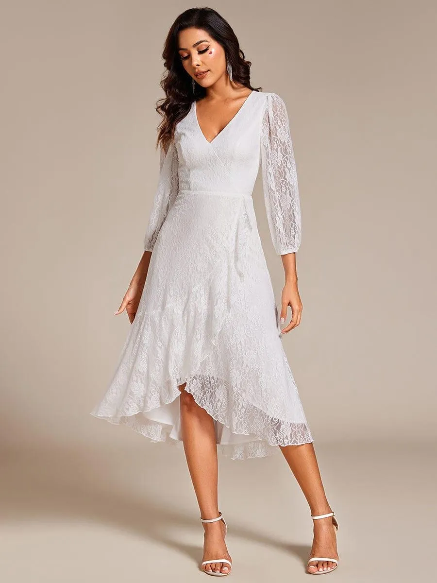 Irene | Elegant Lace A-Line Long Sleeves Midi Wedding Guest Dress