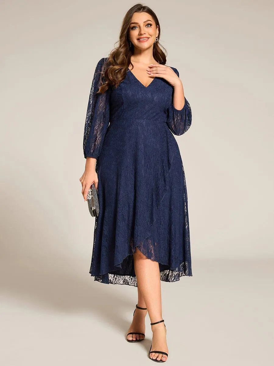 Irene | Elegant Lace A-Line Long Sleeves Midi Wedding Guest Dress