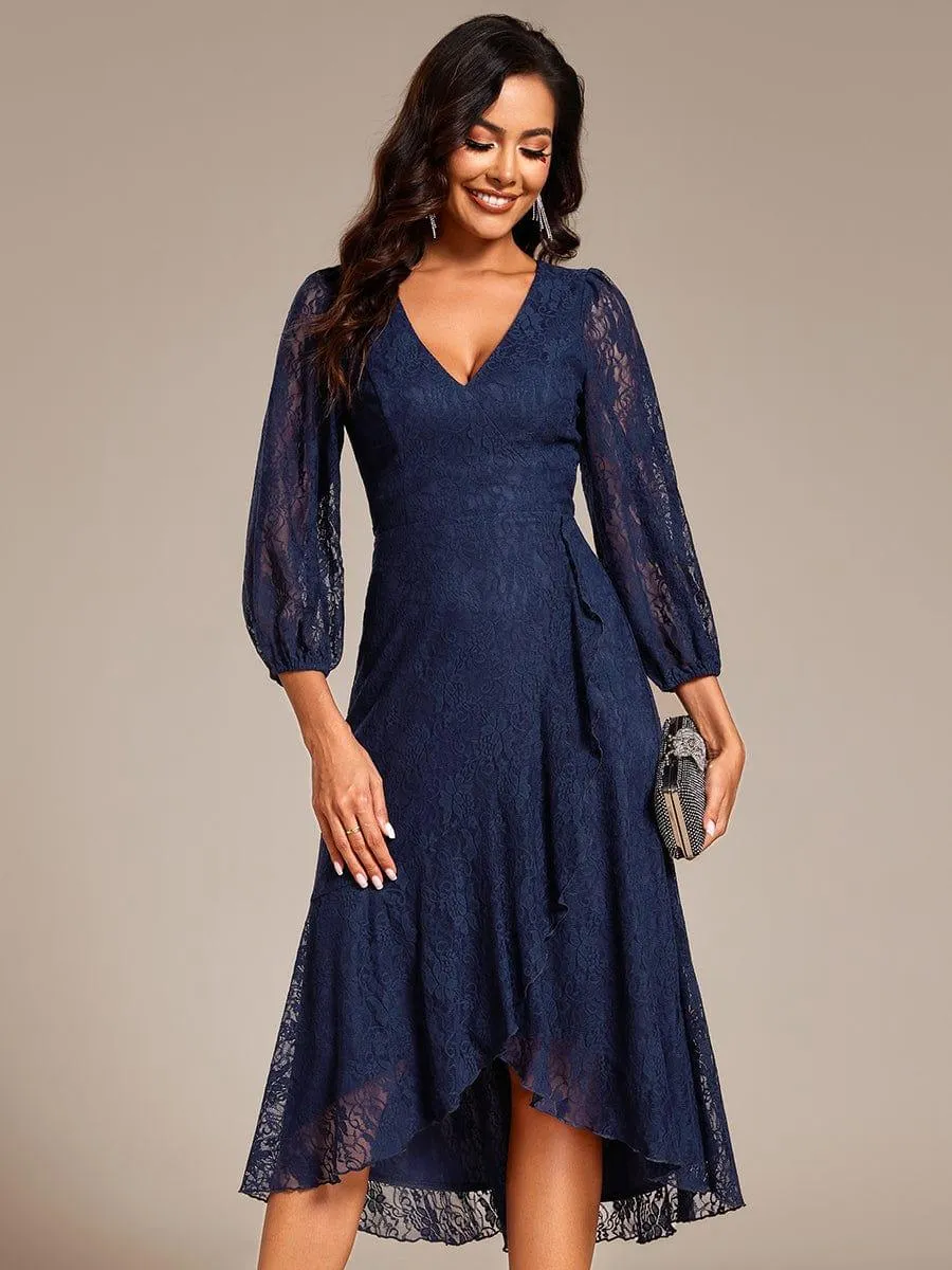 Irene | Elegant Lace A-Line Long Sleeves Midi Wedding Guest Dress