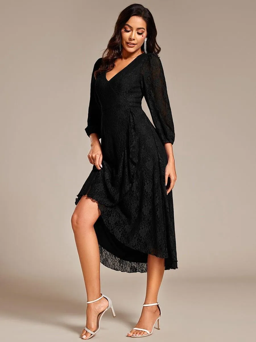 Irene | Elegant Lace A-Line Long Sleeves Midi Wedding Guest Dress