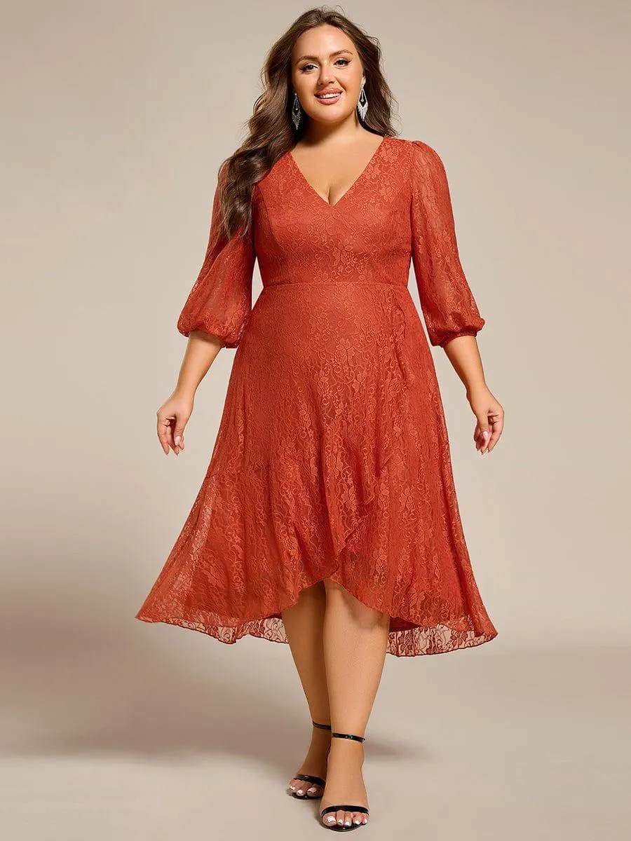 Irene | Elegant Lace A-Line Long Sleeves Midi Wedding Guest Dress