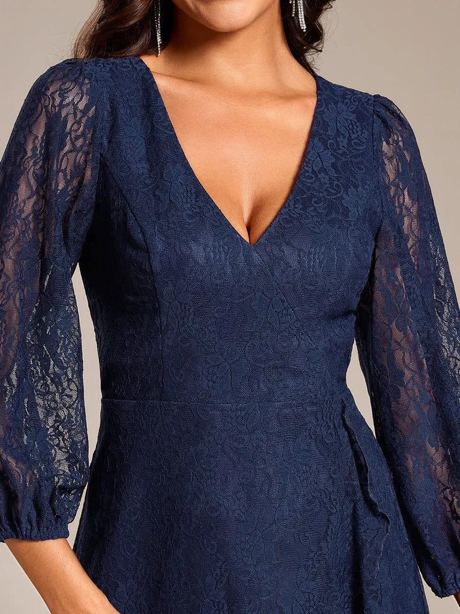 Irene | Elegant Lace A-Line Long Sleeves Midi Wedding Guest Dress