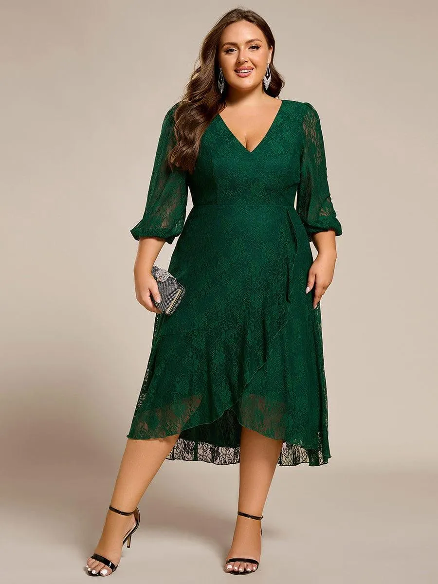 Irene | Elegant Lace A-Line Long Sleeves Midi Wedding Guest Dress